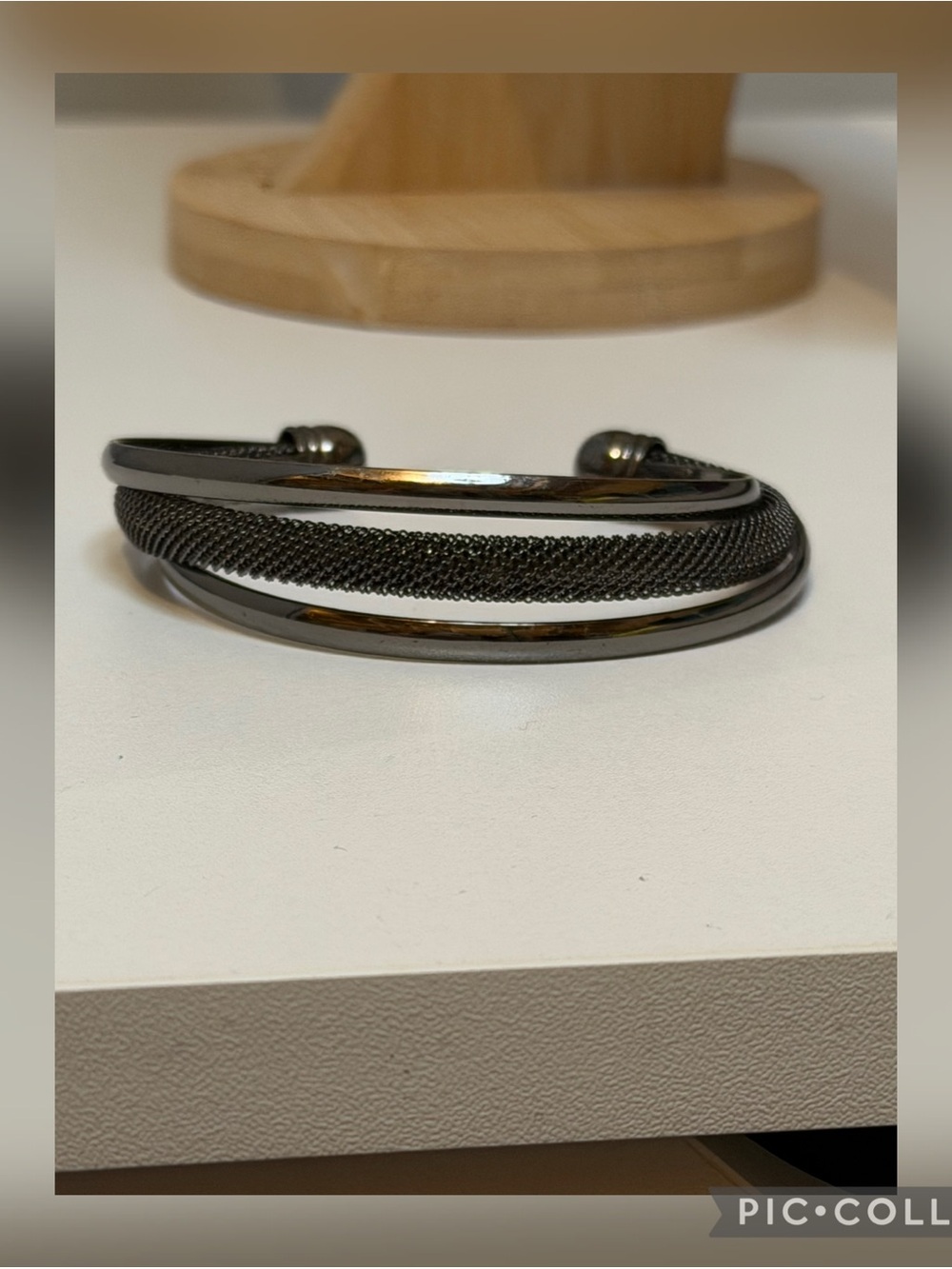 Lia Sophia Gunmetal Mesh Cuff Bracelet | Open Bangle Statement Bracelet